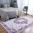 thumbnail image 4 of Lochas Vintage Boho Fluffy Rug Chenille Low Pile Area Rugs for Bedroom Living Room Indoor Floor Carpet Home Decor,4'X6',Purple, 4 of 8