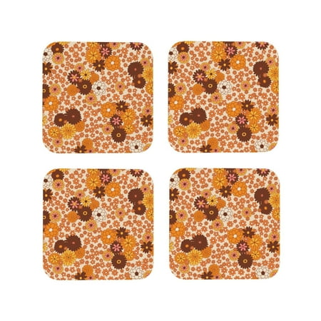 

Naloa Hippie Ditsy Floral Coasters for Set of 4 - PU Leather Coasters Coasters for Table Cup Tea Coffee Beer Decorative for Kitchen Homedecor (Round)