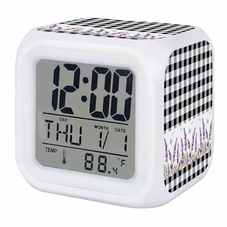 Alarm Clocks Purple Lavender Digital Clock 7 Color LED Night Light Silent Non Ticking Battery