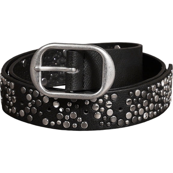 Hfppkn Metal Studded Punk Waist Belt PU Leather Rock Fashion Belt for Men Women Jeans 122cm Black