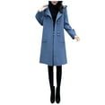 thumbnail image 2 of Aboser Womens Elegant Peacoats with Hood Trendy Double Breasted Long Jackets Dressy Casual Lapel Collar Woolen Coats Business Work Outerwear Ladies Jacket Coat Blue S, 2 of 9