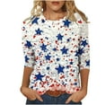 thumbnail image 2 of Cavosen USA Flag Shirts for Women Petite 4th of July 3/4 Sleeve Crew Neck Shirts American Flag Print Shirts Lady XL Red White and Blue Casual Tops Funny Patriotic Tunic Tees 2025 Patriotic Blouses, 2 of 5