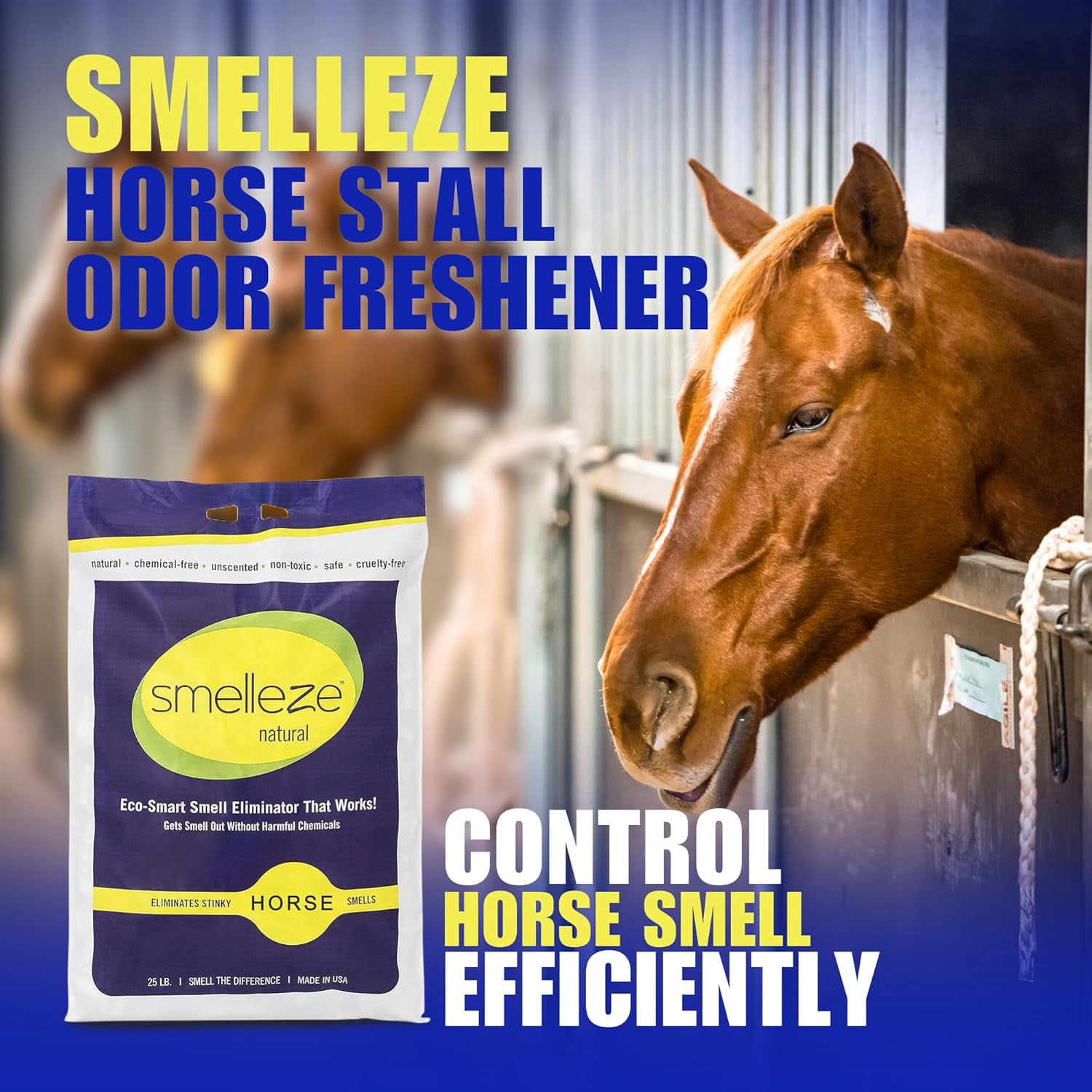 SMELLEZE Natural Stall Smell Deodorizer Granules: 25 lb. Bag Sprinkle 3-5 Cups/Stall