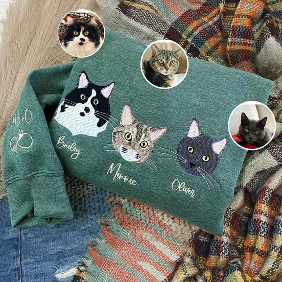 Custom Pet Cat Embroidered Sweatshirt with Picture Unique Gift for Cat Lovers Memorial Gift Christmas Gifts