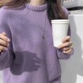 thumbnail image 5 of Suéter de punto suelto de estilo coreano de primavera, estilo holgado, para uso exterior, jersey de cuello redondo, suéter morado grueso para mujer, 5 of 5