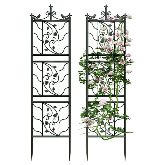 2x Tall Thick Metal Garden Trellis Bird Leaf Grid Panel Support Climbing Trellis
