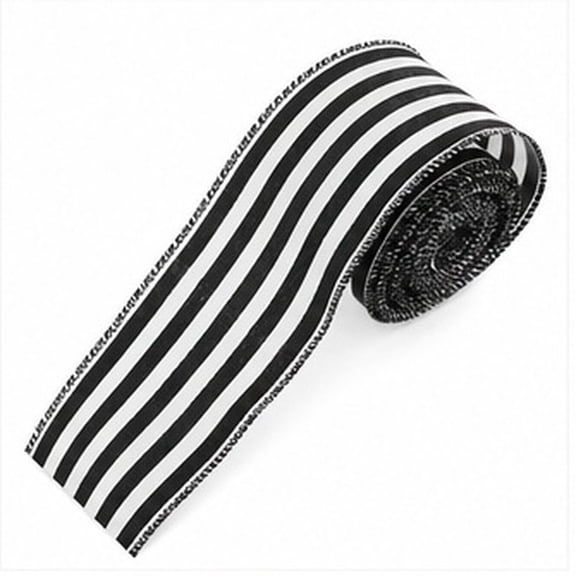 OUNONA Black and White Striped Polyester Ribbon with Wired Edge for Home Decor, Crafting, Wrapping and Projects