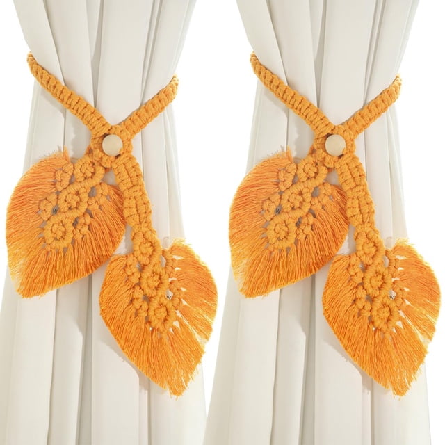 LEEYNEER Lot de 2 Supports de Rideaux Réglables Faits à la Main pour Fenêtres Rideaux Décor Mural Feuille Orange Élégant pour Usage Intérieur Extérieur