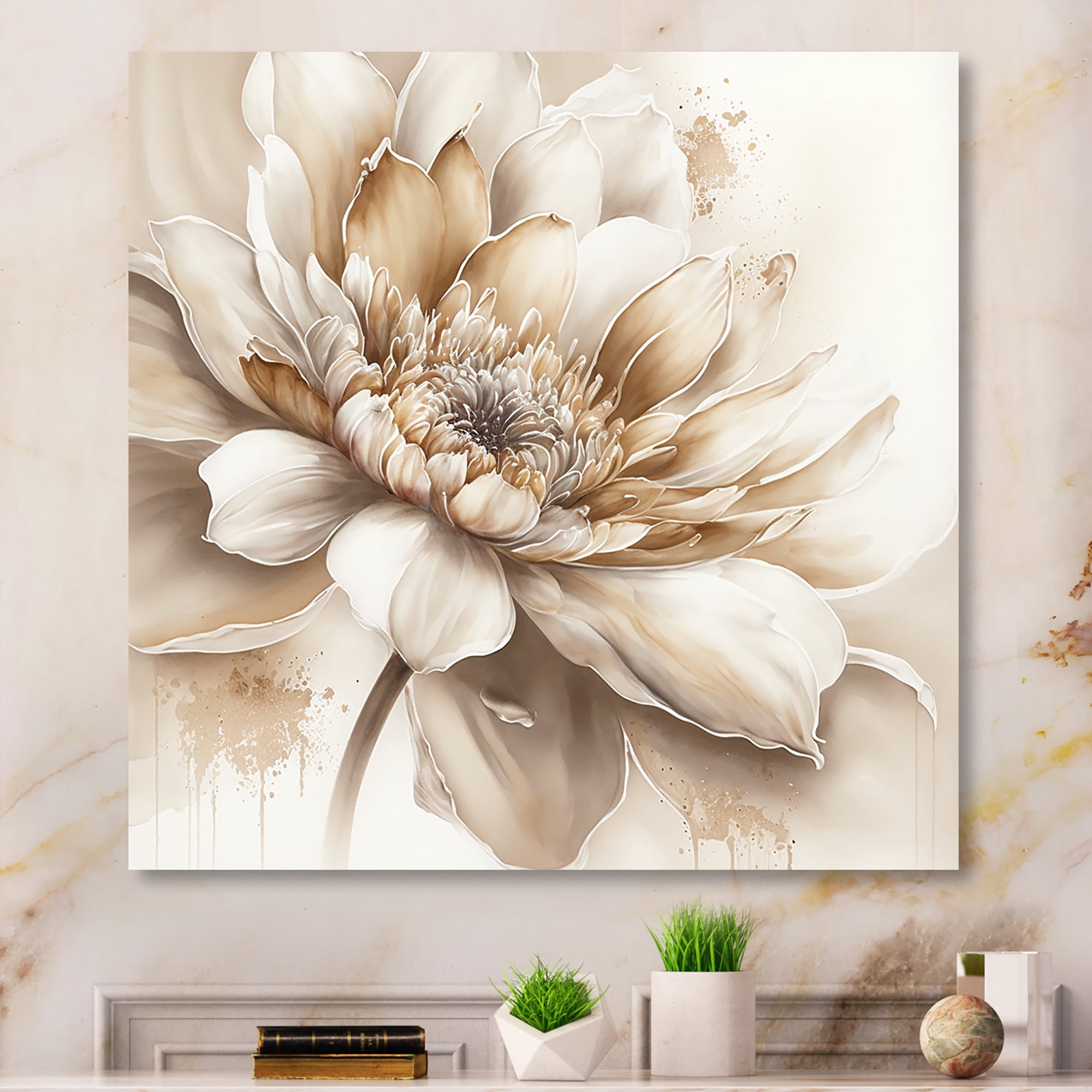 Designart Single Beige Flower III Canvas Wall Art