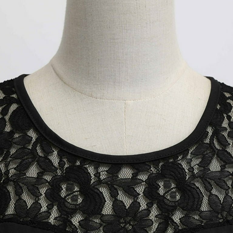 YYDGH Women's 1950s Vintage Rockabilly Swing Dress Crew Neck Floral Lace  Cocktail Party Dress Wedding Prom Evening Dresses Black XL - Walmart.com