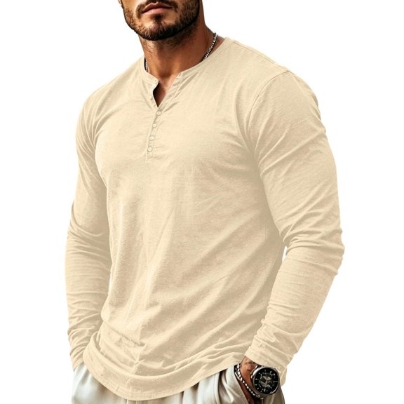 CONFREE Mens Long Sleeve Henley Shirts V Neck Solid Lightweight Tees