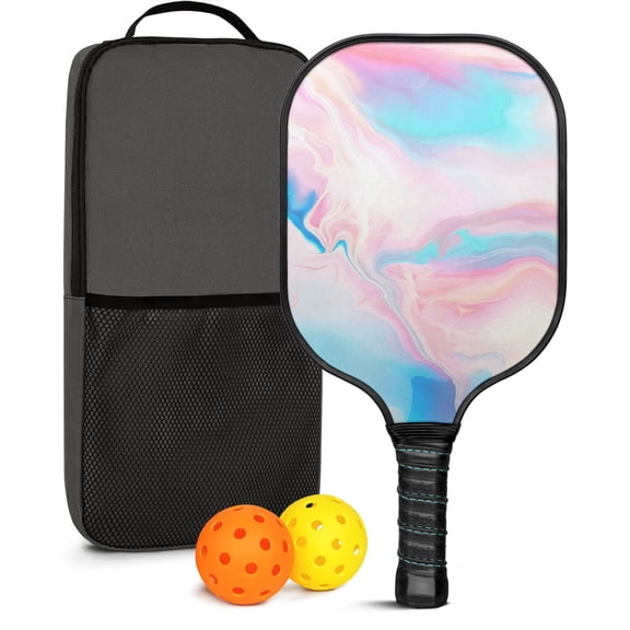 Pickleball Paddles Set Of 1, Fiberglass Surface, Turquoise Marble Pattern, 1 Paddle, 2 Balls & Bag