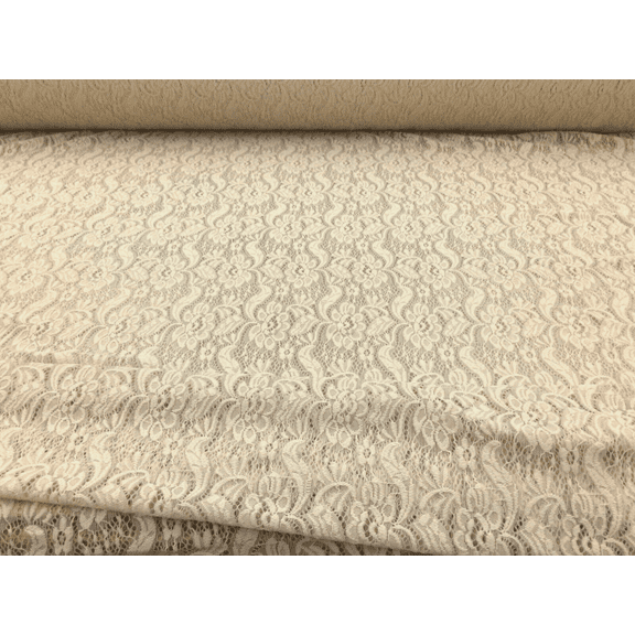 Embroidered Stretch Lace Apparel Fabric Sheer Floral Creamy Tan TT312