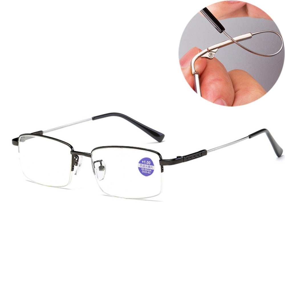 3 Pairs of Super Elastic Memory Ultralight Metal Readers Anti-Blue Light Half Rimless Rectangle Black Reading Glasses +2.50 for Men