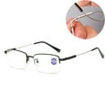 thumbnail image 2 of Super Elastic Memory Ultralight Metal Readers Anti-Blue Light Half Rimless Rectangle Black Reading Glasses +1.00 for Men, 2 of 6