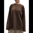 thumbnail image 3 of Camisetas de Larga Extragrandes para Mujer, Camisetas Básicas de Cuello Redondo, Tops de Otoño, Ropa Informal de Entrenamiento Y2K. Marrón M, 3 of 8