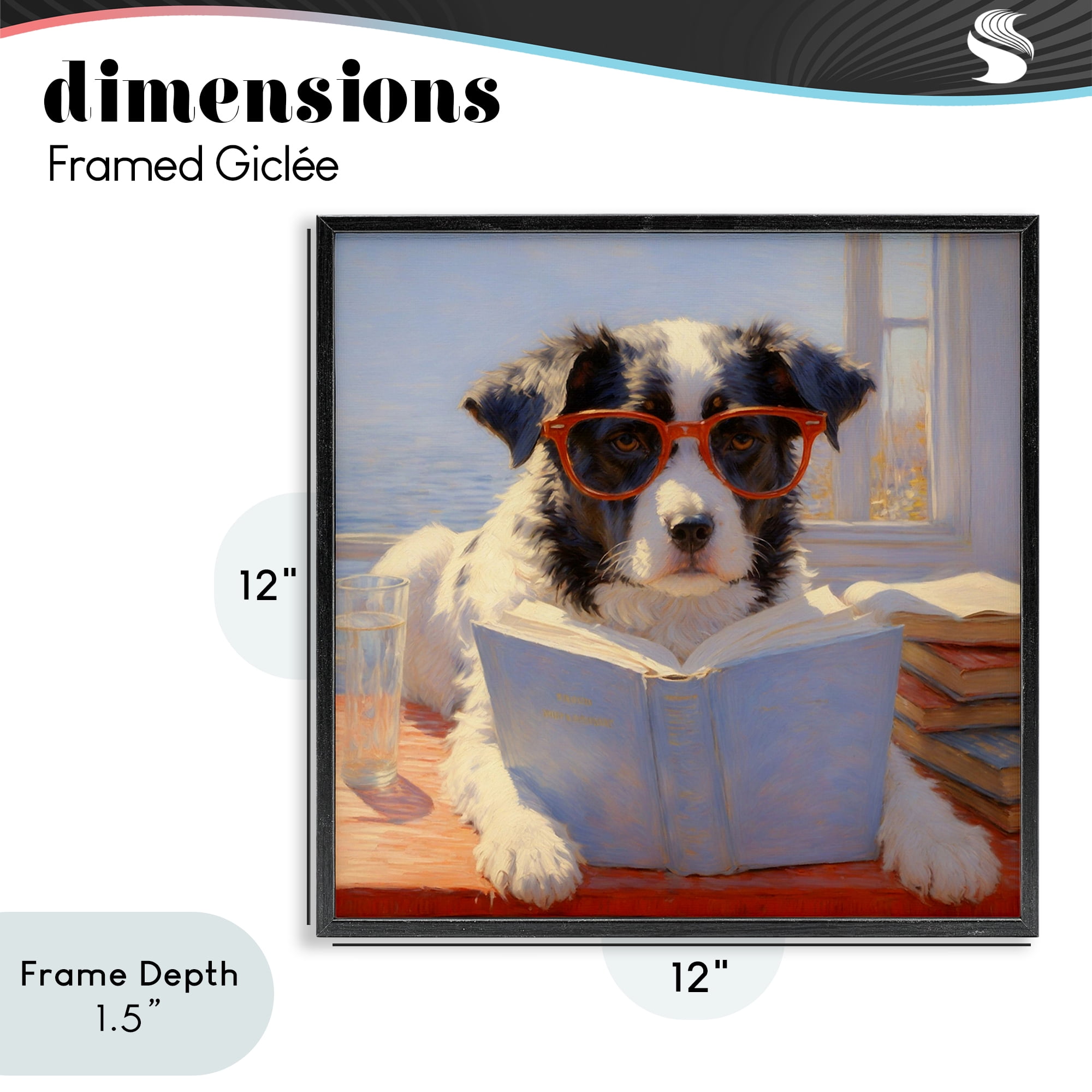 Stupell Industries Sunlit Dog Reading By Window Black Framed Giclee Art, design by Angie Hawke