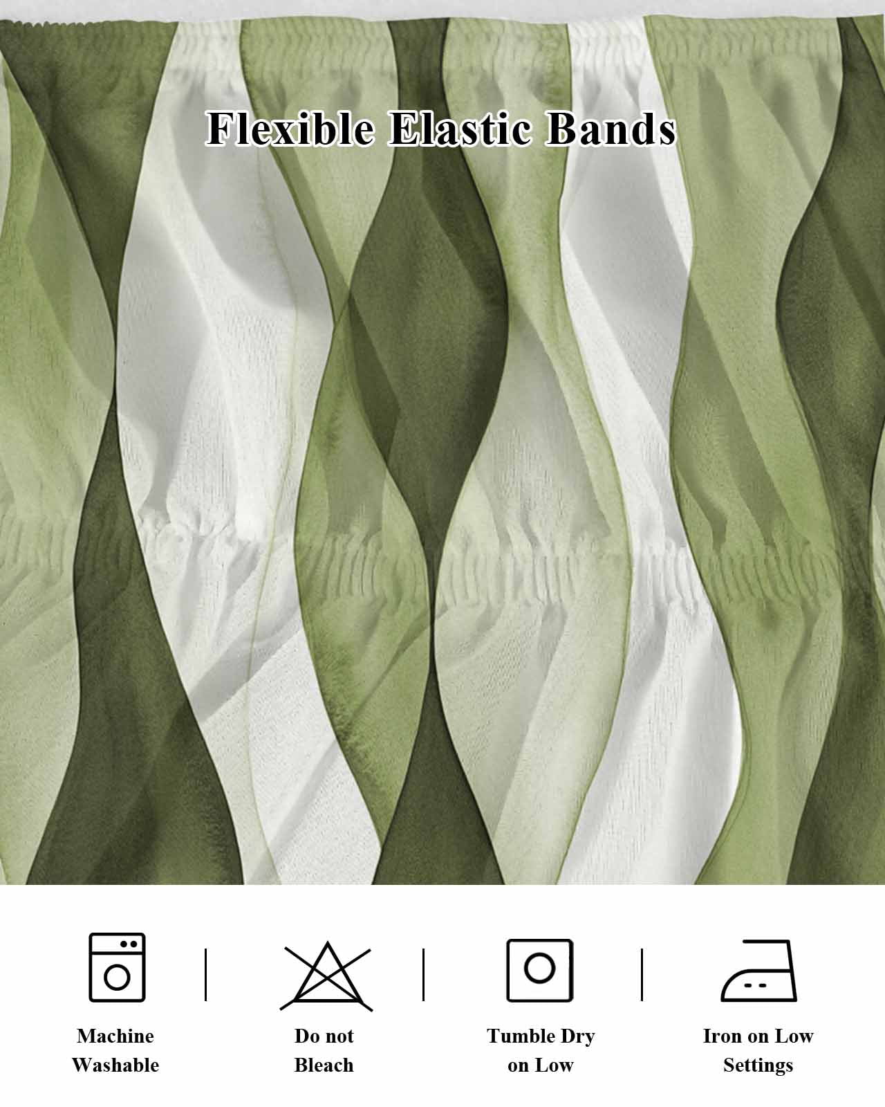 Sage Green Stripes Wrap Around Bed Skirts for King Bed 18" Drop,Bed Skirt with Adjustable Elastic Belt Dust Ruffle Bed Valance for Bedroom Hotel Luxury Retro Farmhouse Abstract Ripple Bed Frame Cover