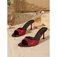 thumbnail image 2 of On feet& in love Women's Open Toe Glitter One Band Slip On Stiletto High Heel Mule Sandals for Wedding Party Club Daily Dress, 2 of 6