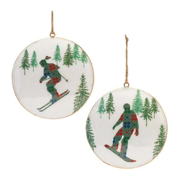 Melrose Snowboard Forest Disc Christmas Ornament -6"" - White and Green - 6ct