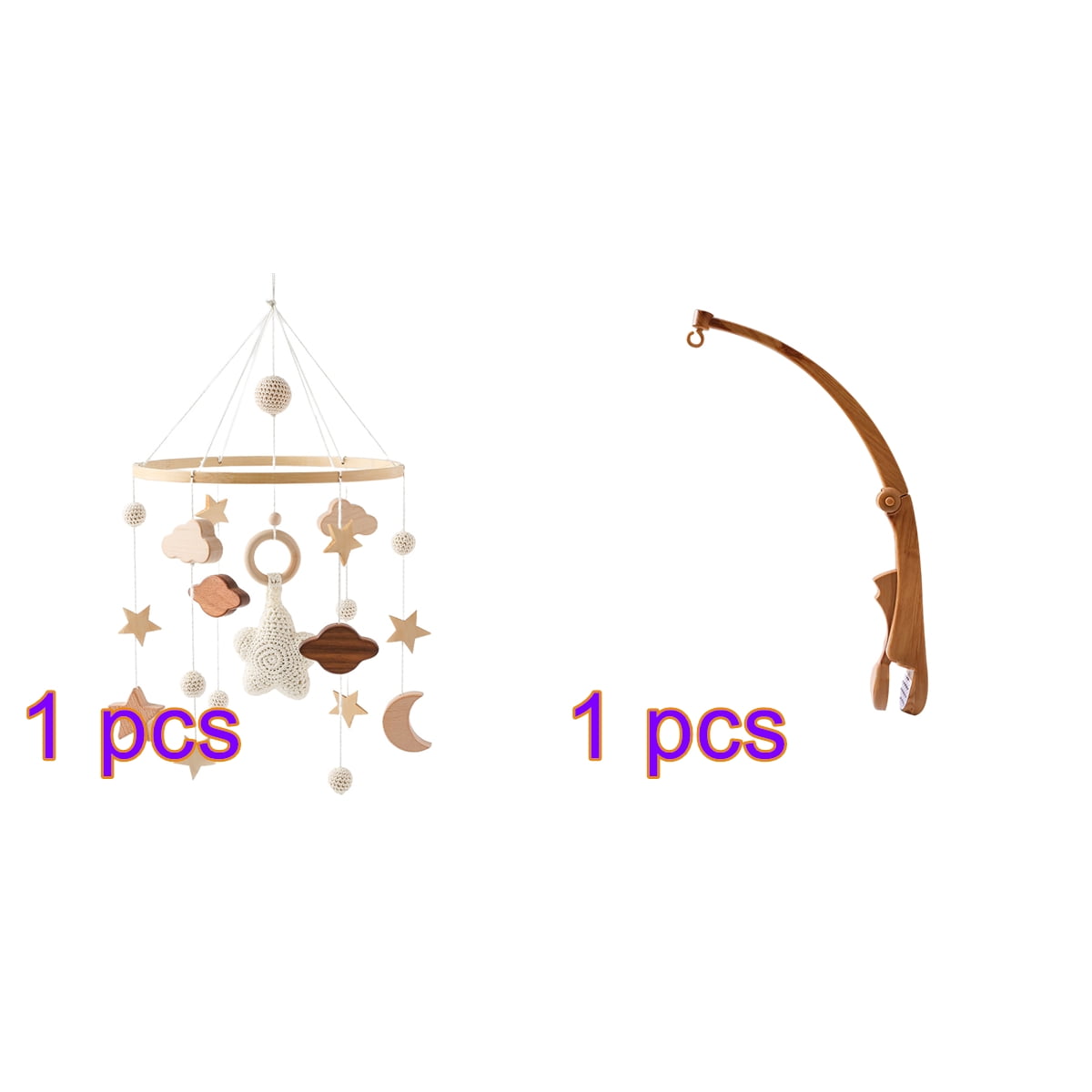 Wooden Star Crib Rattle & Baby Bed Bell, Hanging Wind Chime Music Mobile for Newborn Sleep & Nursery Decoration