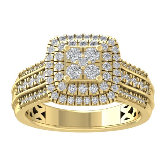 Araiya 14K Yellow Gold Diamond Halo Cluster Ring (1 cttw, I-J Color, I2-I3 Clarity), Size 7