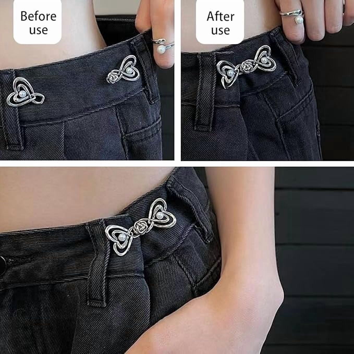 6 PCS Pants Waist Tightener Jean Buttons for Loose Jeans No Tools Detachable Decorative Waist Buckles No Sewing Adjustable Button Love Heart Pearl Button Pins for Jeans Waistband Tightener Skirts