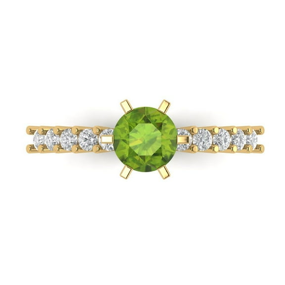 Solitaire with Accents Engagement Ring for Women - 1.05ct Natural Peridot in 14K Yellow Gold Promise Ring