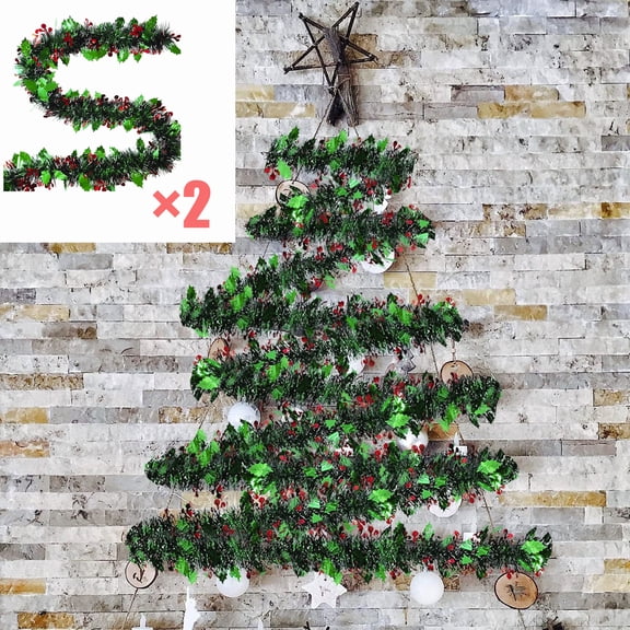 KOYPTL 2 Pack Christmas Green Red Tinsel Garland,Red Berry Christmas Garland,78 Inch Christmas Tree Garland Metallic Hanging Xmas Ornament for Xmas Tree Holiday Party Indoor Outdoor Home Decor