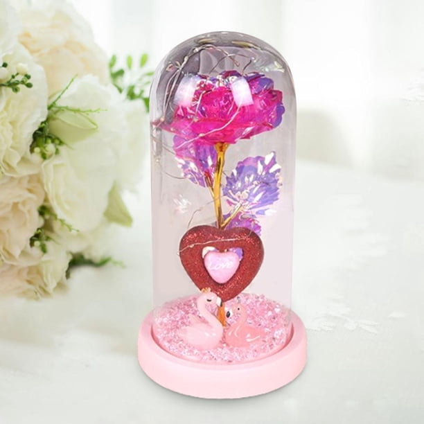 Decoración del día de San Valentín BLESIY Lámpara de mesa eterna Rosa artificial en cúpula de vidrio base Rosa
