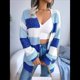 thumbnail image 4 of Cárdigan Informal de Punto con Mangas Largas y Abertura Frontal A Rayas para Mujer Azul M, 4 of 10