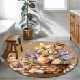 thumbnail image 3 of Easter Bunny Round Area Rug 4Ft Washable Circle Rugs for Bedroom Dining Room, Brown Eggs Flowers Rabbits Vintage Dots Plaid Non-Slip Carpet Floor Mats Indoor Outdoor Carpet Runner Home Decor, 3 of 8