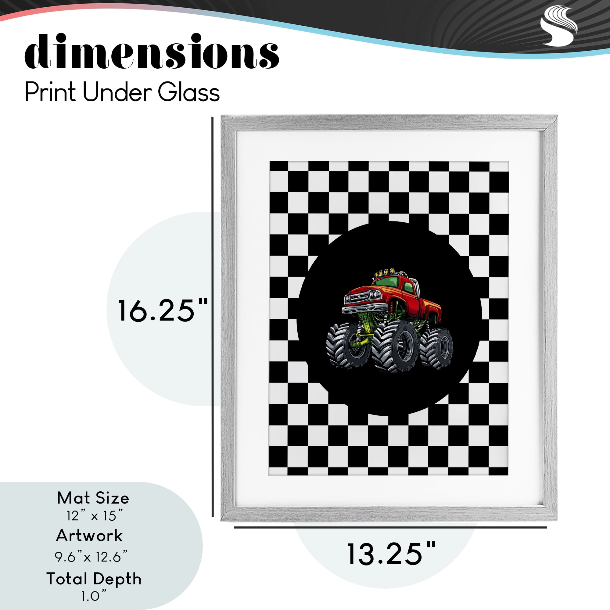 Monster Truck Dude Gray Framed Print Under Glass, design by Kim Allen