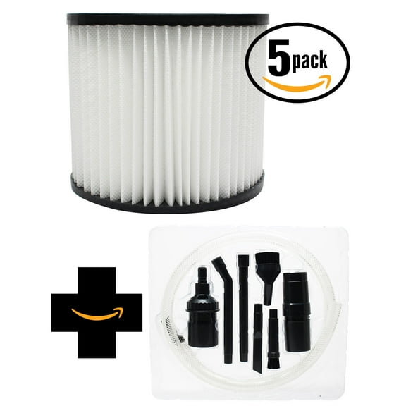5-Pack Replacement Shop-Vac Back Pack SP650C Vacuum Cartridge Filter with 7-Piece Micro Vacuum Attachment Kit - Compatible Shop-Vac 90398 Cartridge Filter