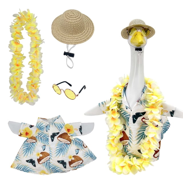 Conjunto Decorativo de Ganso de Porche para Festival con Ropa, Sombrero, Guirnalda y Gafas para Decoración Exterior Festiva y Navideña, 23 Pulgadas Blanco