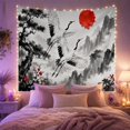 thumbnail image 2 of Cherry Blossoms and Cranes in Misty Mountain Landscape, Serene Japanese Inspired Art for Nature Lovers, Asian Wall Art Housewarming Gift Tapestry Wall Hanging for Bedroom, Living Room and Dorm, 2 of 7