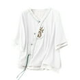 thumbnail image 1 of Birdeem Womens V-Neck Button Printed Loose Shirt with Three Quarter Sleeves Top, 1 of 12