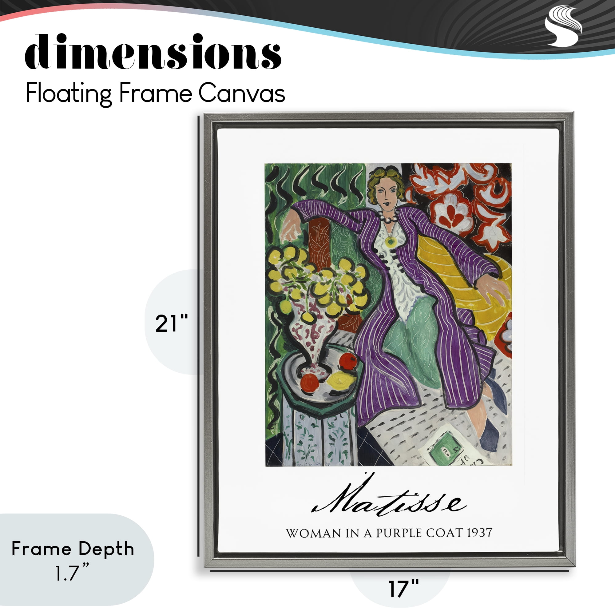 Stupell Industries Matisse Woman In Purple Coat Gray Framed Floater Canvas Wall Art, design by Vintage Hustle