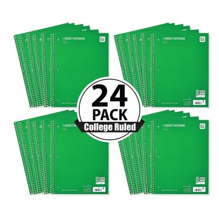 Pen+Gear College Rule Green 1 Sub Notebook, 8"x10.5, 70 Sheets Each (24 Pack), New