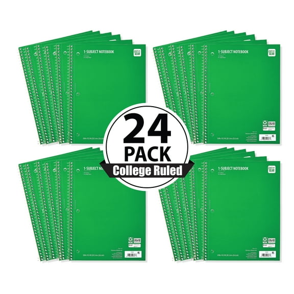 Pen+Gear College Rule Green 1 Sub Notebook, 8"x10.5, 70 Sheets Each (24 Pack), New