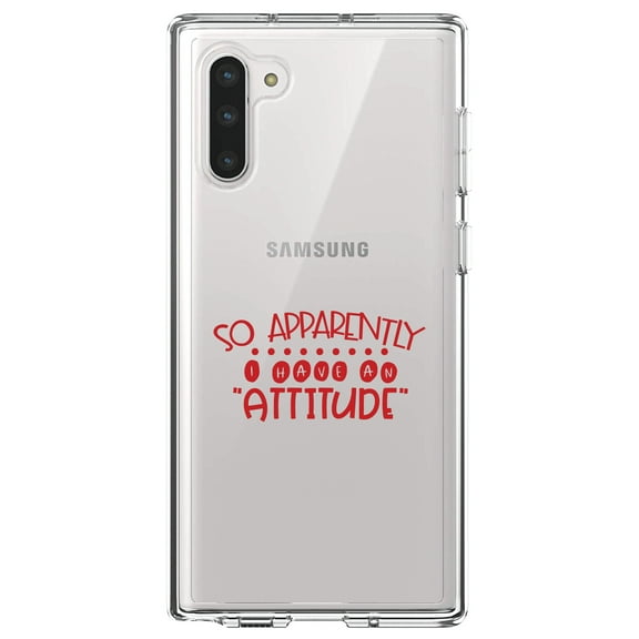 DistinctInk Clear Shockproof Hybrid Case for Samsung Galaxy Note 10 (6.3" Screen) - TPU Bumper Acrylic Back Tempered Glass Screen Protector - So Apparently I Have An Attitude - Red