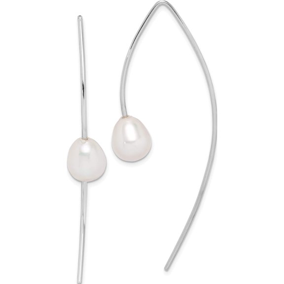 Sterling Silver Rhodium-Plated 7-8mm Teardrop Fwc Pearl Threader Earrings (54.25 X 7.9) Made In China qe15199