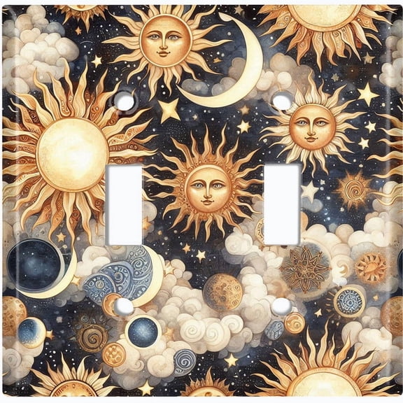 Metal Light Switch Wall Plate Outlet Cover (Printed Image of Cosmic Sun and Moon - Double Toggle)