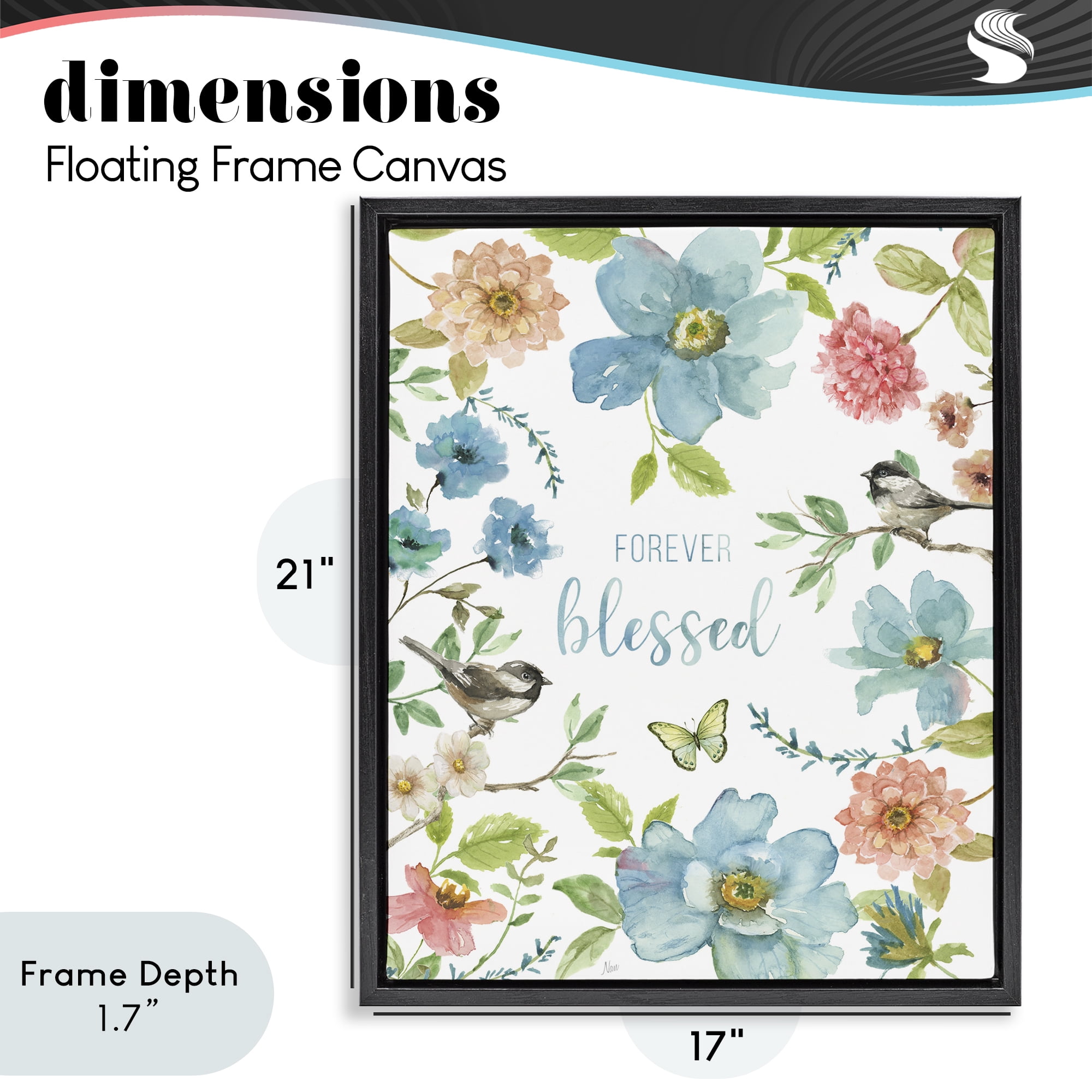 Stupell Industries Forever Blessed Pink & Blue Black Framed Floater Canvas Wall Art, design by Nan