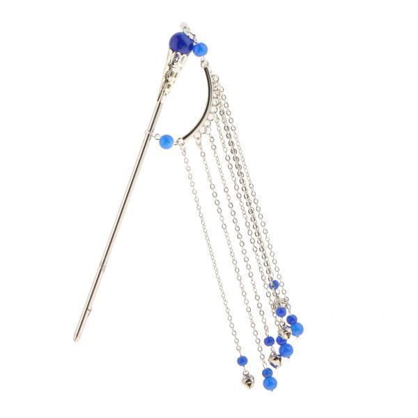 2xAncient Chinese Cosplay Drama Hair Stick Pin Tassel Bell Bead Blue Sunnimix Palo de pelo chino antiguo