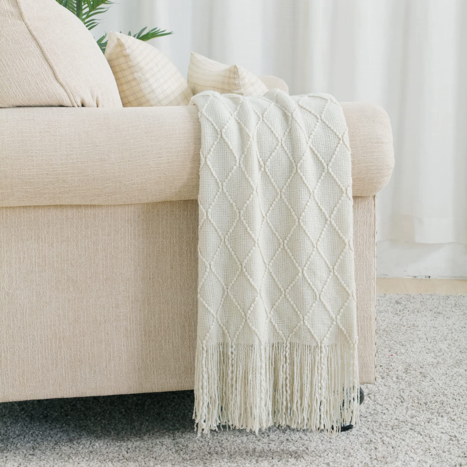 BOURINA Throw Blanket 50 x60 Beige Textured Solid Soft SofaThrow