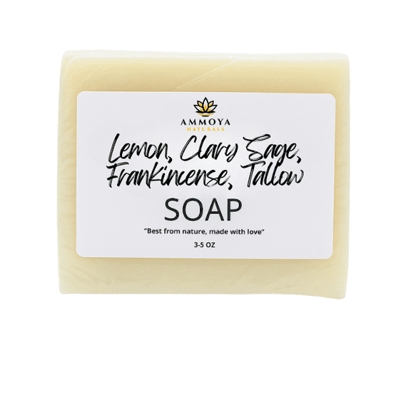 Handcrafted Tallow & Goat Milk Soap Bar – Gentle Cleansing Bar for Face & Body – Natural Essential Oil Variations – Moisturizing, Creamy Lather, For All Skin Types (Lemon, Clary Sage, Frankincense)