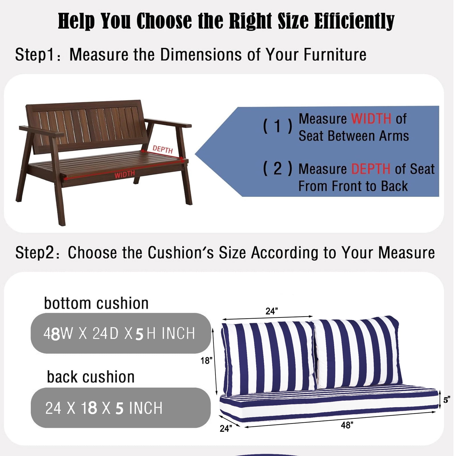 swing Outdoor Loveseat Cushion Set 48 x 24 inch,Waterproof Weather & Fade Resistant Seat and Backrest Cushion Set for Couch, Swing, Bench