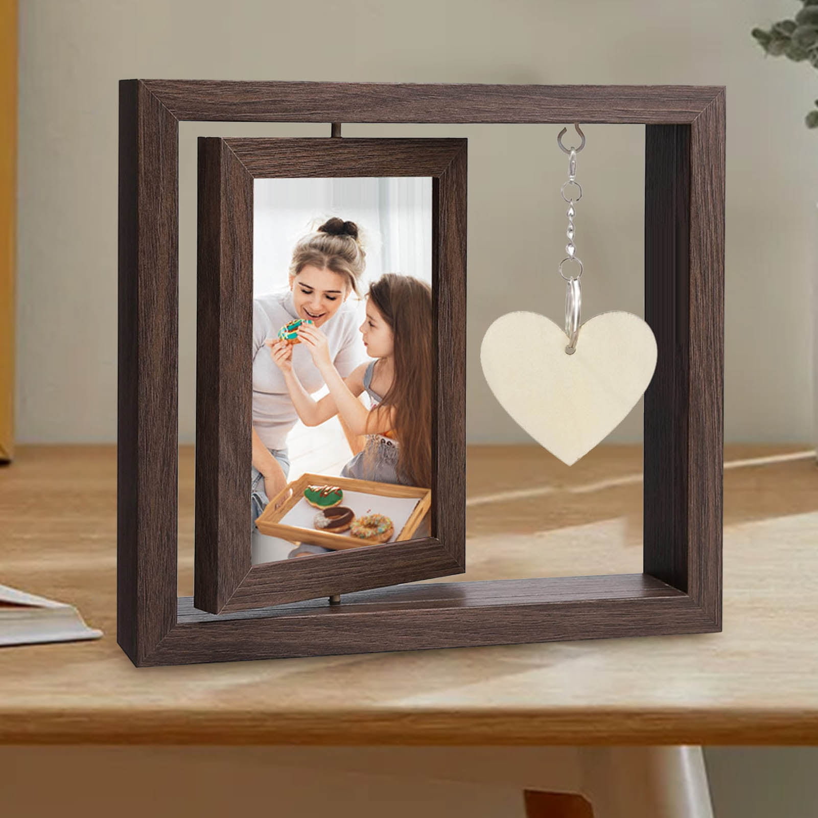 KMSS 6inch Rotating Couples Picture Frame Double-Sided Picture Frame with Engraved Heart Pendant Wedding Engagement Gifts for Boyfriend Girlfriend Wife Husband