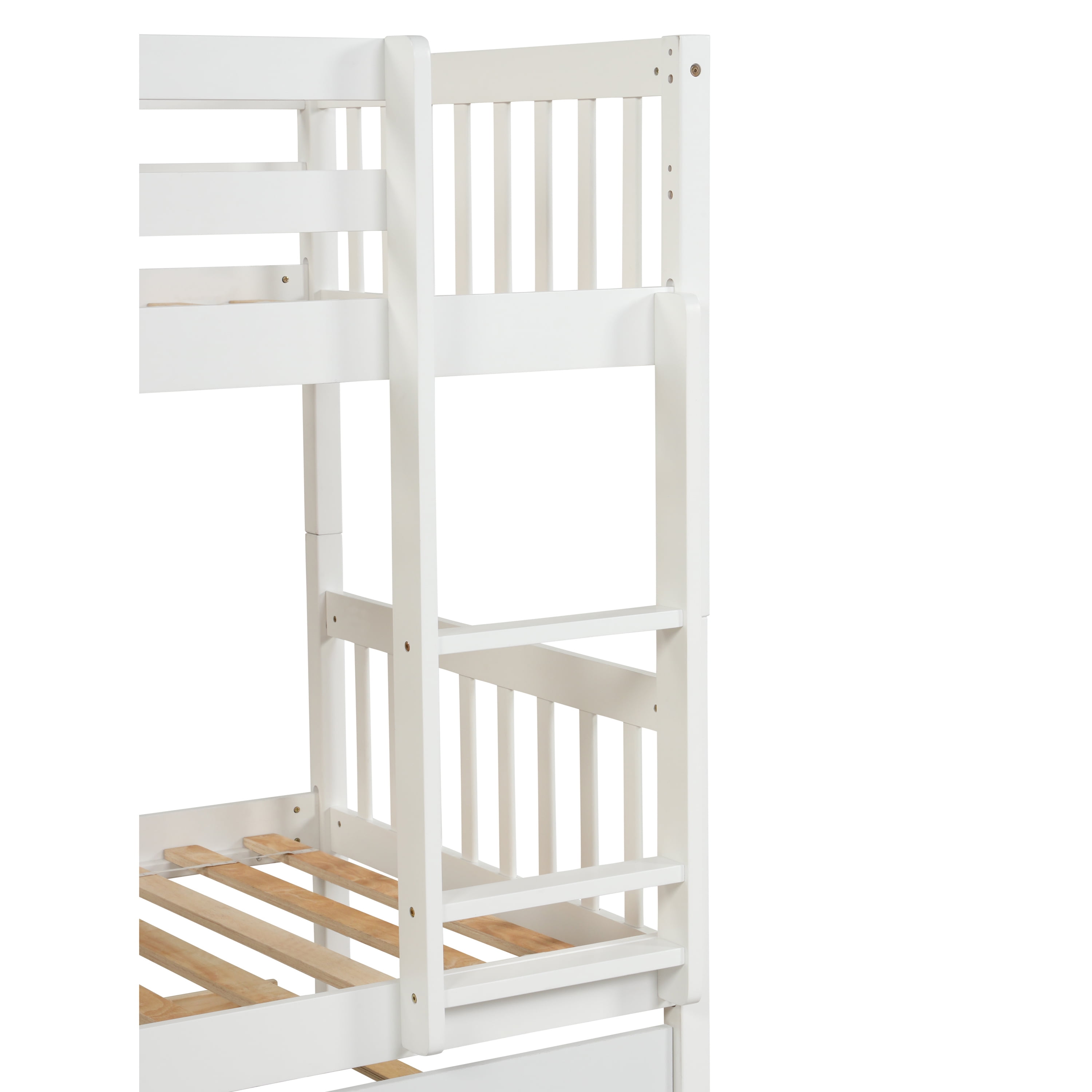 Resenkos Twin Over Twin Bunk Beds with Trundle, Solid Wood Trundle Bed Frame with Safety Rail and Ladder,White Resenkos Twin Over Twin Bunk Beds with Trundle, Solid Wood Trundle Bed Frame with Safety Rail and Ladder,White